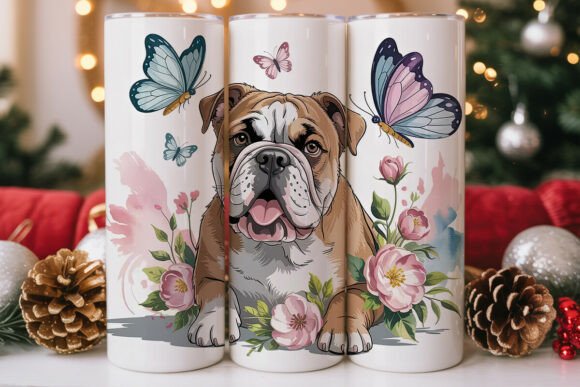 Bulldog Floral Butterfly Tumbler