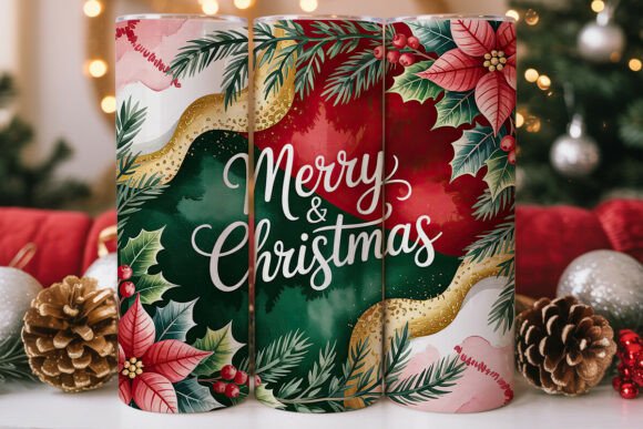 Christmas Floral Glitter 20oz Tumbler