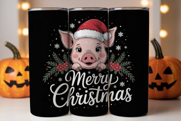 Christmas Pig Tumbler Wrap PNG