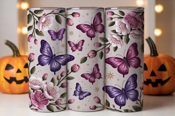Pink Butterfly Garden Tumbler Wrap