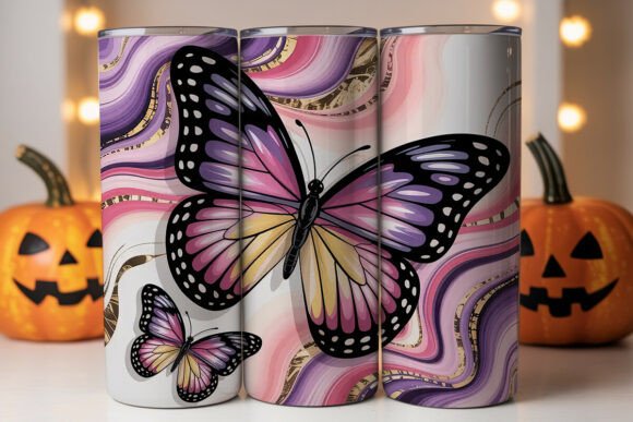 Pink Butterfly Marble Tumbler Wrap