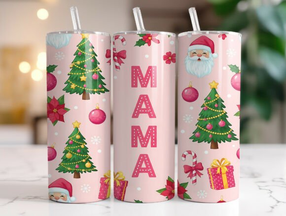 Pink Christmas Mama Tumbler Wrap