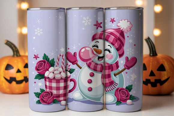 Pink Christmas Snowman Tumbler Wrap