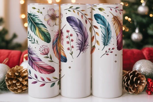 Watercolor Feathers 20oz Tumbler Wrap