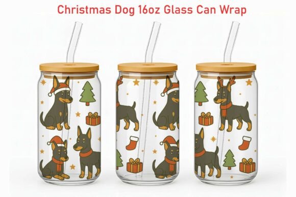 Xmas Doberman Pinscher Glass Can Wrap